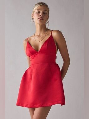 UO Kimchi Blue Petit Fours Fit-And-Flare Satin Mini Dress